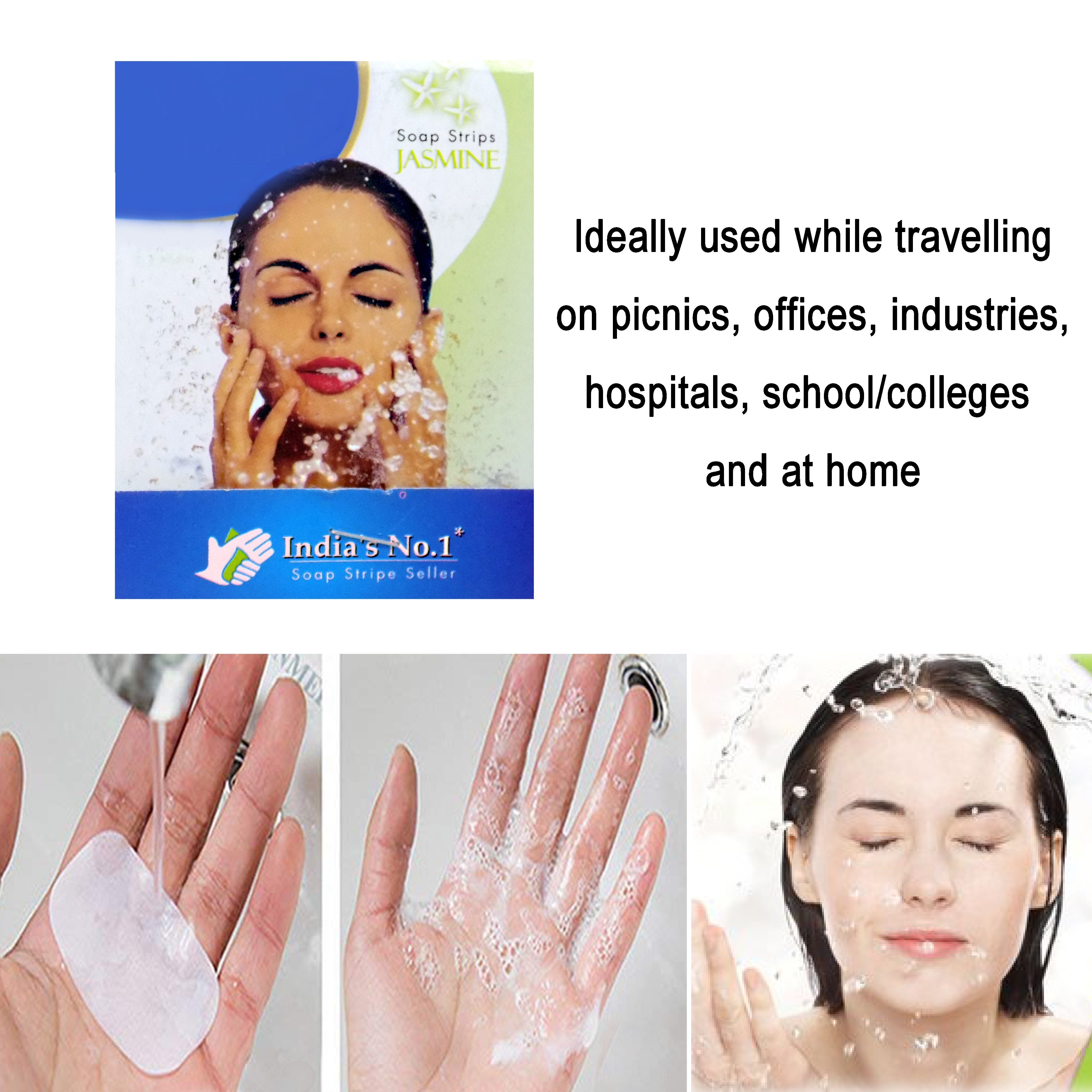Jasmine-scented soap strips in travel pack. Jasmine-scented soap strips in travel pack.